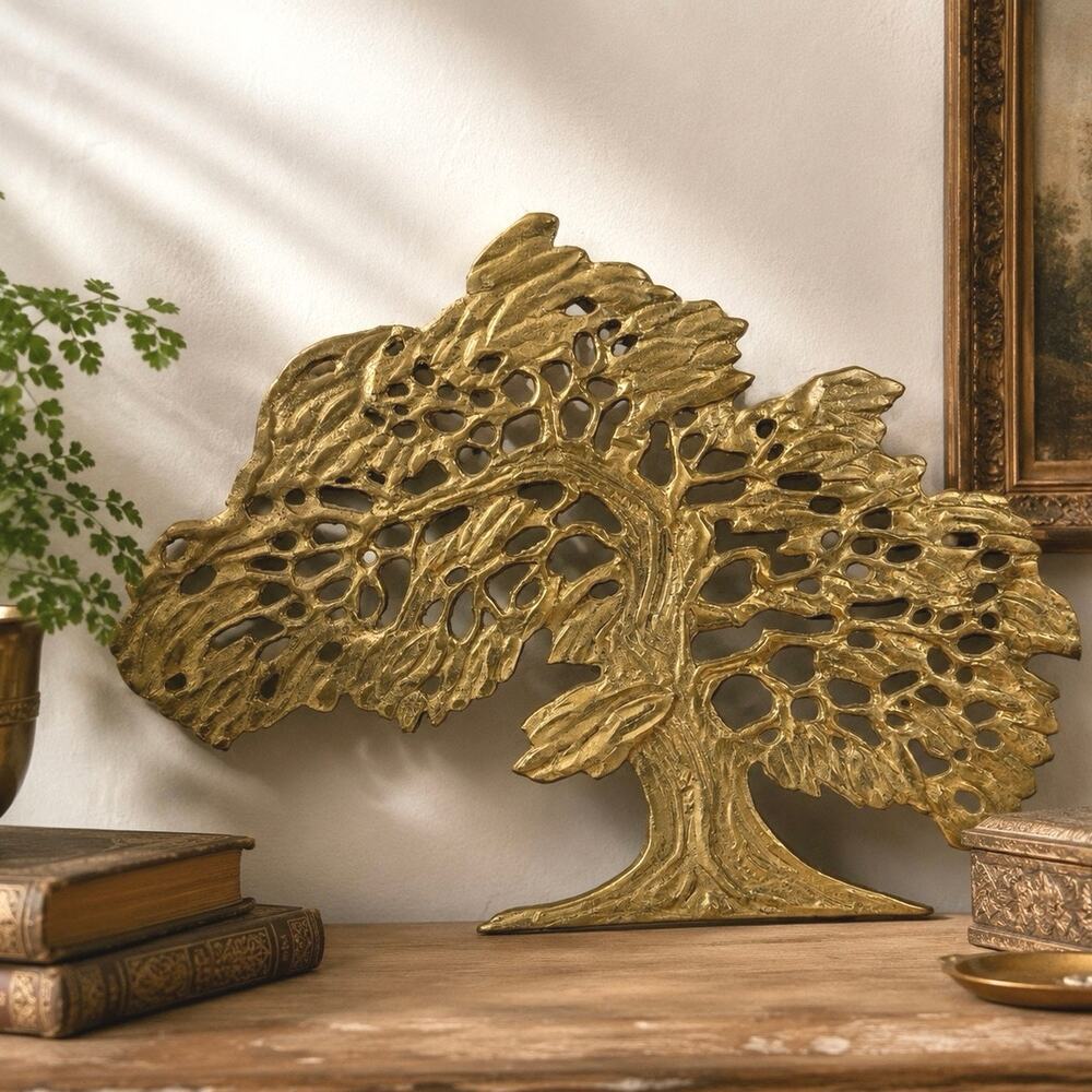 Vintage MCM Brass Bonsai Tree of Life Wall Hanging Shelf Decor Made in Korea